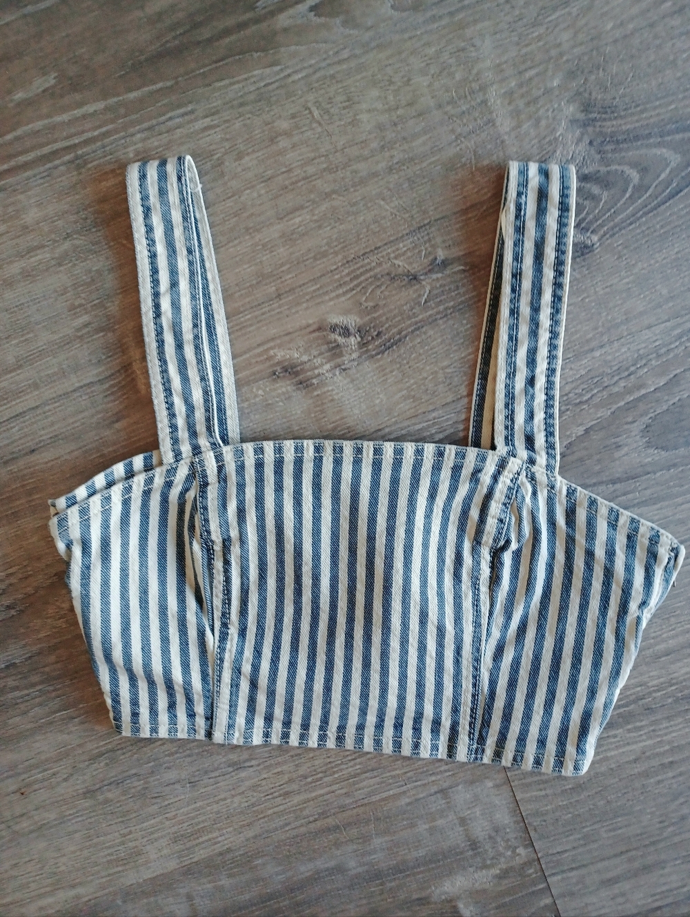 Zara Navy and White Striped Denim Crop Tank